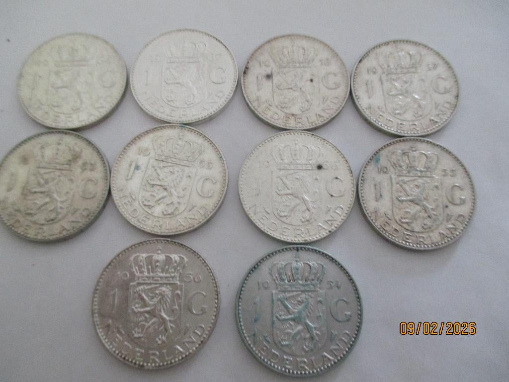 munten, Postzegels en Munten, Munten | Nederland, 1 gulden, Koningin Juliana, Setje, Zilver