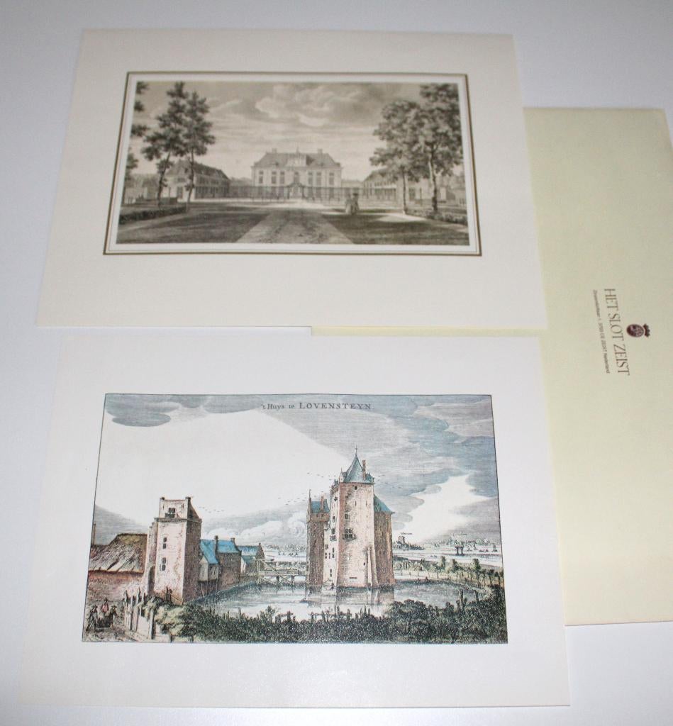 Gravure Slot Loevestein en Slot Zeist prent, Ophalen of Verzenden, Architectuur, Overige technieken