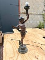 Antieke bronzen lamp met cherubijn, Antiek en Kunst, Ophalen of Verzenden
