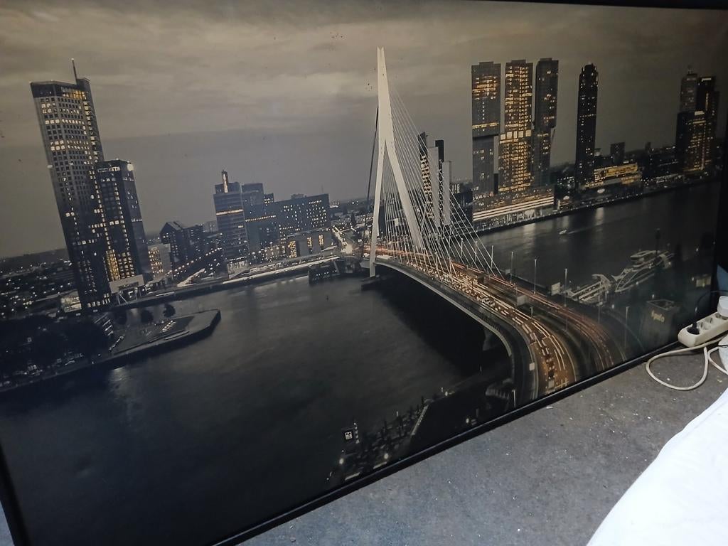 Canvas van Rotterdam met lijst, 185cm breed, Antiek en Kunst, Ophalen of Verzenden