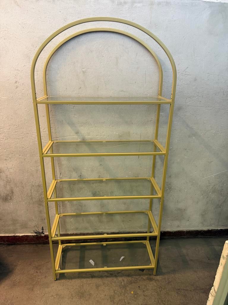 Gouden Boog Rek met Glazen Planken - Stijlvol & Modern, Huis en Inrichting, Ophalen, Gebruikt