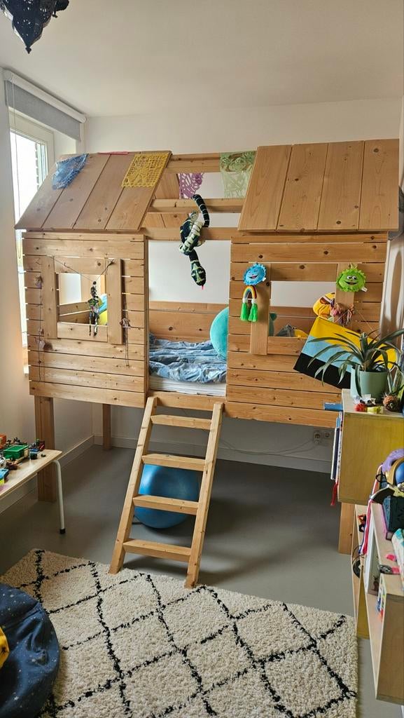 Huis bed hoogslaper 90x200, Ophalen, Gebruikt, Halfhoogslaper