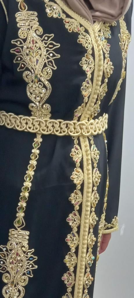 Marokkaanse Kaftan Jurk - Zwart met Goud Borduurwer, Maat 38/40 (M), Zwart, Ophalen of Verzenden, Zo goed als nieuw