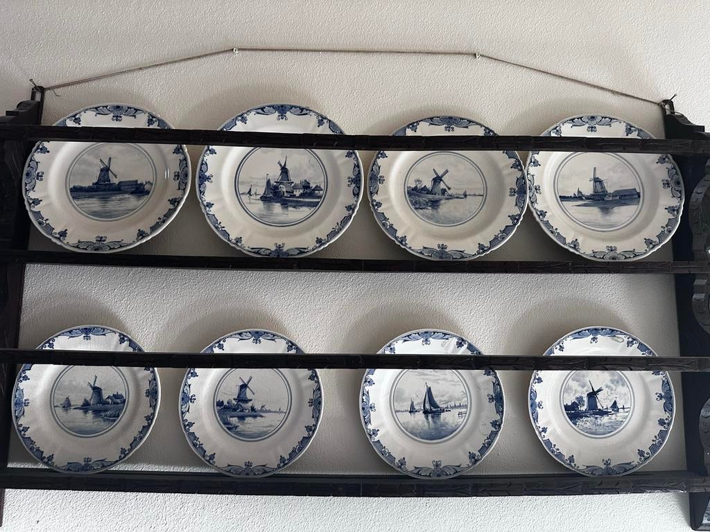 Delftsblauwe borden met origineel rek, Ophalen of Verzenden