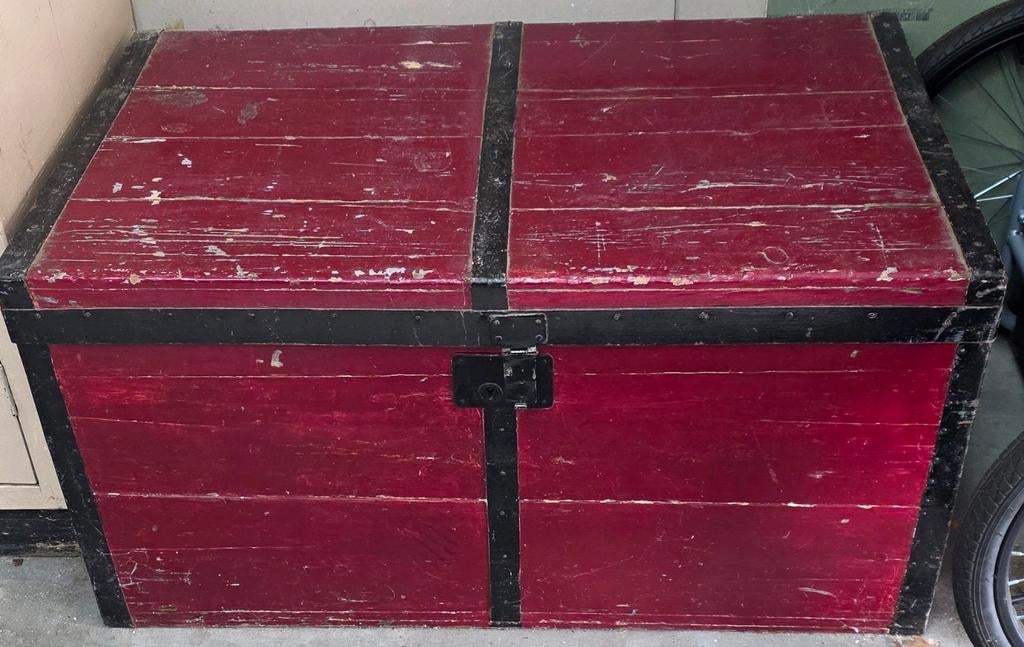 Antieke houten kist / hutkoffer, Ophalen, Gebruikt, 100 tot 150 cm, 75 tot 100 cm