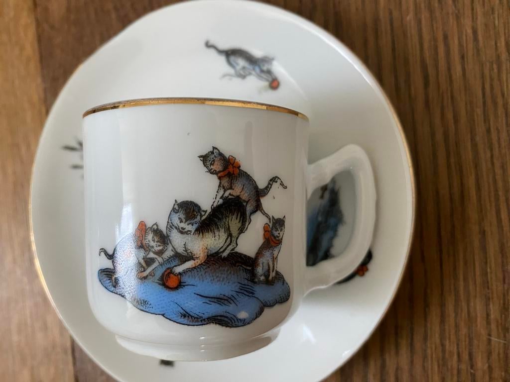 Kinderkop en schotel met poezen afbeelding, Antiek en Kunst, Ophalen of Verzenden