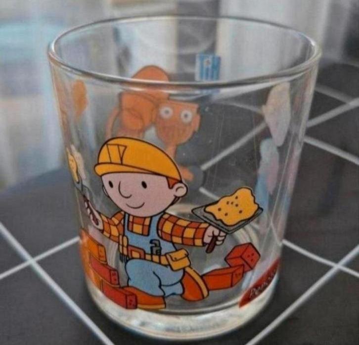 Drie Glazen Bob de Bouwer, Verzamelen, Glas en Borrelglaasjes, Zo goed als nieuw, Frisdrankglas, Ophalen of Verzenden