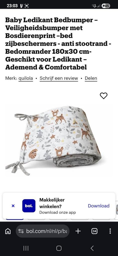 Stootkussen ledikant bosdieren patroon, Ophalen, Eenpersoons, Wit, Nieuw