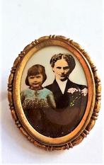 Prachtig antiek gouddoublé foto-medaillon broche (7131-614), Ophalen, Overige materialen, Broche