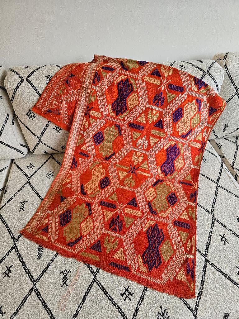 Vintage selendang Bali oranje blauw kleur Indonesie Indie, Ophalen of Verzenden