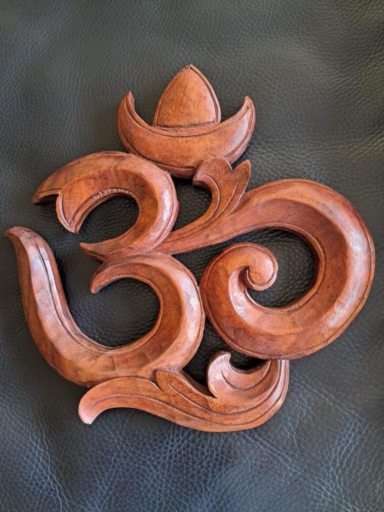 Om, Aum symbool, hout, hout, Azië, India, handgemaakt/30 cm, Huis en Inrichting, Woonaccessoires | Wanddecoraties, 30 cm, 30 cm