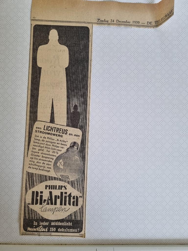 Advertentie Philips Bi-Arlita lampen (1939), Verzamelen, Ophalen of Verzenden, 1920 tot 1940, Knipsel(s)
