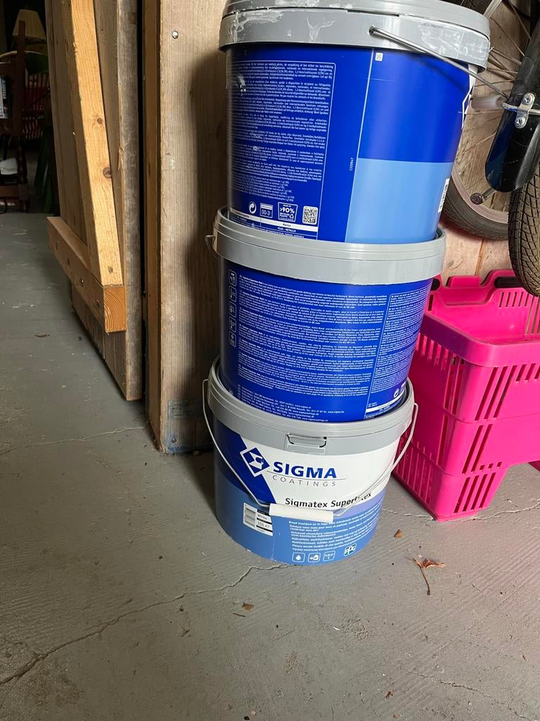 3 emmers Sigma Sigmatex Superlatex Matt wit 10L, Ophalen, Wit, Nieuw, Verf