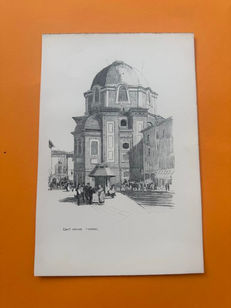 Klassieke gravure Capella Medicea Florence SanLorenzo Italië, Ophalen of Verzenden, Gravure