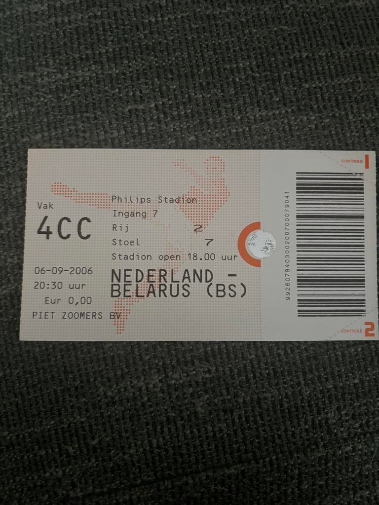 Nederland - Belarus voetbal ticket 06-09-2006, Ophalen of Verzenden, Overige binnenlandse clubs, Overige typen