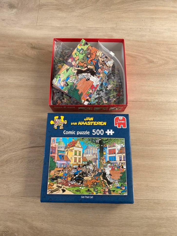 Puzzel Jan van Haasteren 500 stuks Get that cat! als nieuw, Hobby en Vrije tijd, Denksport en Puzzels, Zo goed als nieuw, Legpuzzel