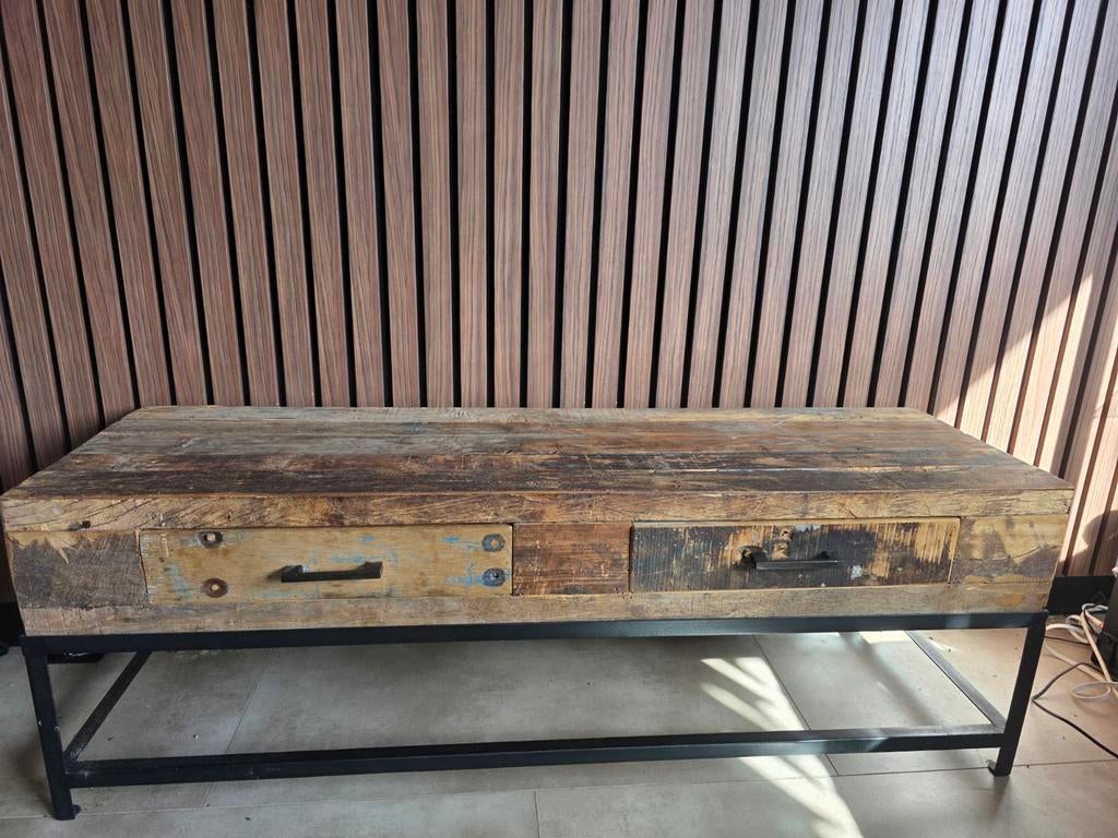 Industrieel (Roestiek) TV meubel en salontafel (hout), Huis en Inrichting, Ophalen, Gebruikt, 100 tot 150 cm, Industrieel
