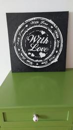 Zwart vierkant canvas schilderij met 'With Love', Ophalen, Schilderij, Minder dan 50 cm