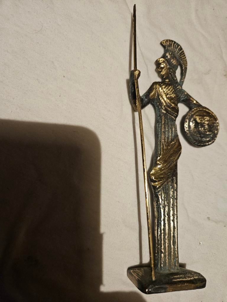 Bronzen beeldje Griekse godin Athena met speer en schild, Antiek en Kunst, Ophalen, Minder dan 20 cm, Beeld, Religie
