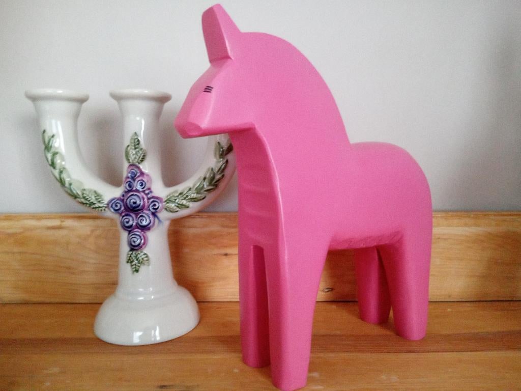 Vintage Ikea Finansiell roze houten XL Dala paard, Antiek en Kunst, Ophalen