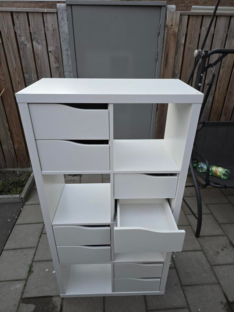 Witte kast met lades en open vakken - IKEA KALLAX stijl, Ophalen, Kunststof, Gebruikt, 5 laden of meer