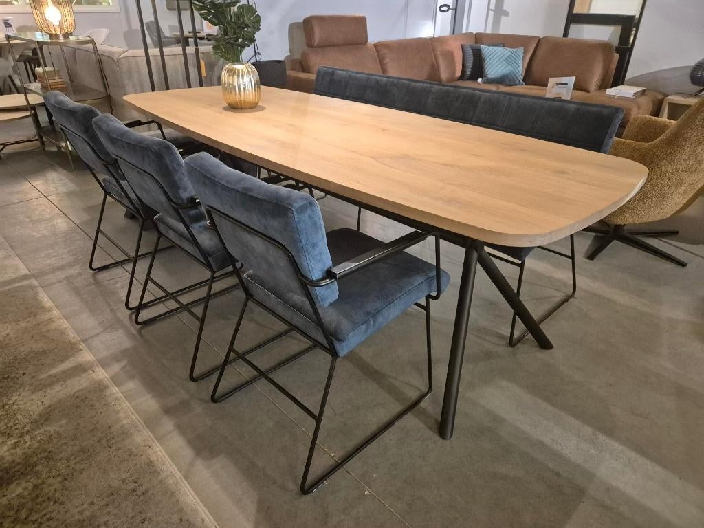 eetkamerbank + 3 stoelen, Ophalen, Blauw, Nieuw, Stof