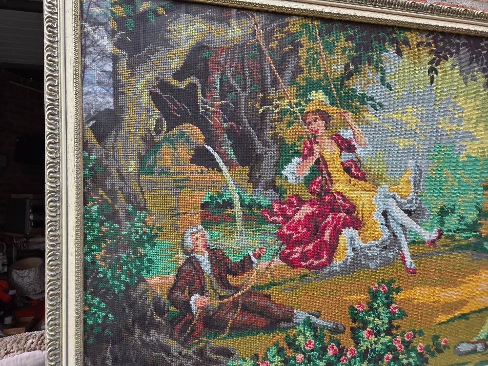 geborduurd schilderij 17e eeuw tafreel, Ophalen of Verzenden, 'T Olde Gre-j, Info@toldegrej.nl, Endepoelstraat 20f Didam