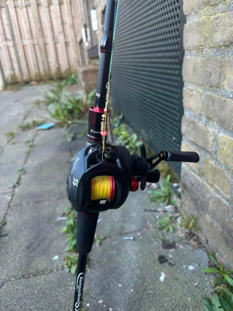 Vishengel met baitcaster en kunstaas, Ophalen, Gebruikt, Complete hengel