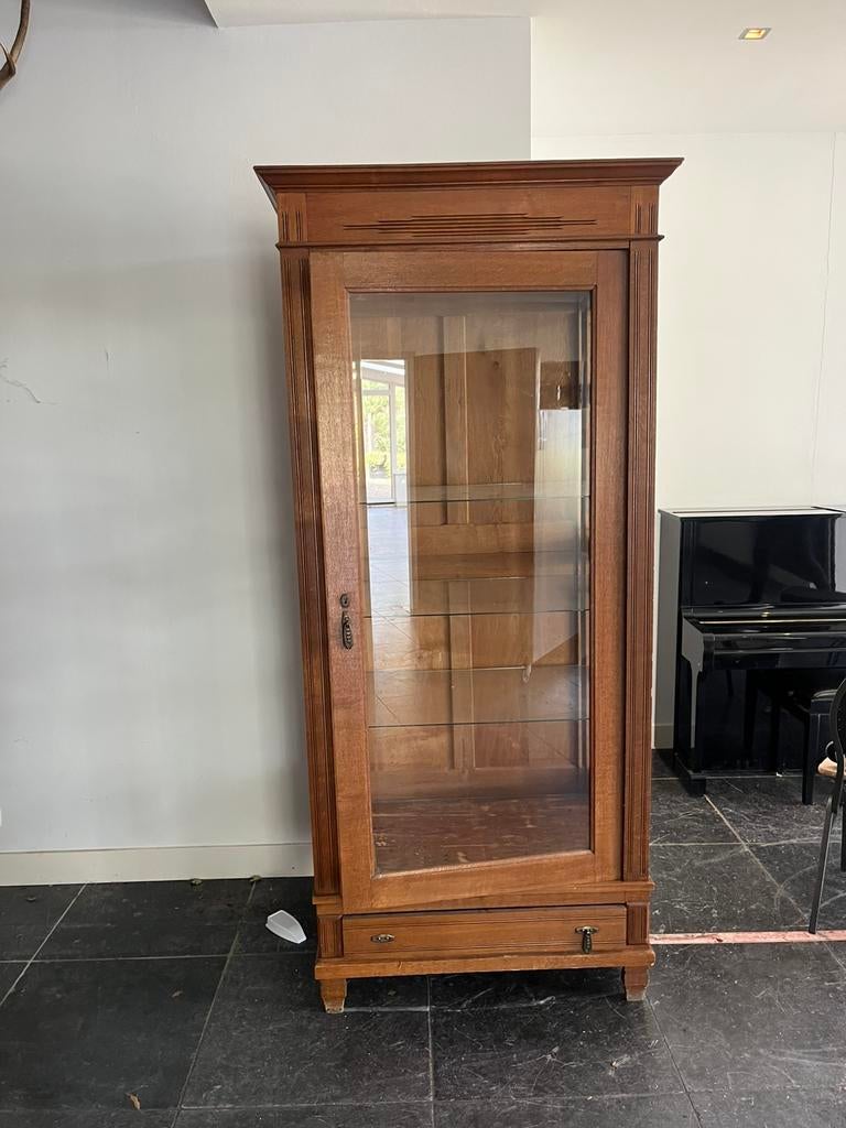 Mooie eiken vitrine kast met geslepen glas, Antiek en Kunst, Antiek | Meubels | Kasten, Ophalen