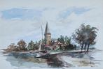 Fred Smoolenaers (1951) - Dorpsgezicht met kerktoren, Ophalen of Verzenden