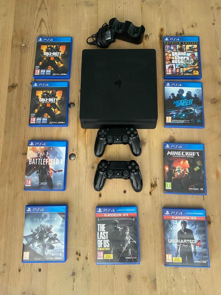 Complete PS4 Bundel + 2 Controllers +9 Games Speelklaar!, Met 2 controllers, Ophalen of Verzenden, Original, 500 GB