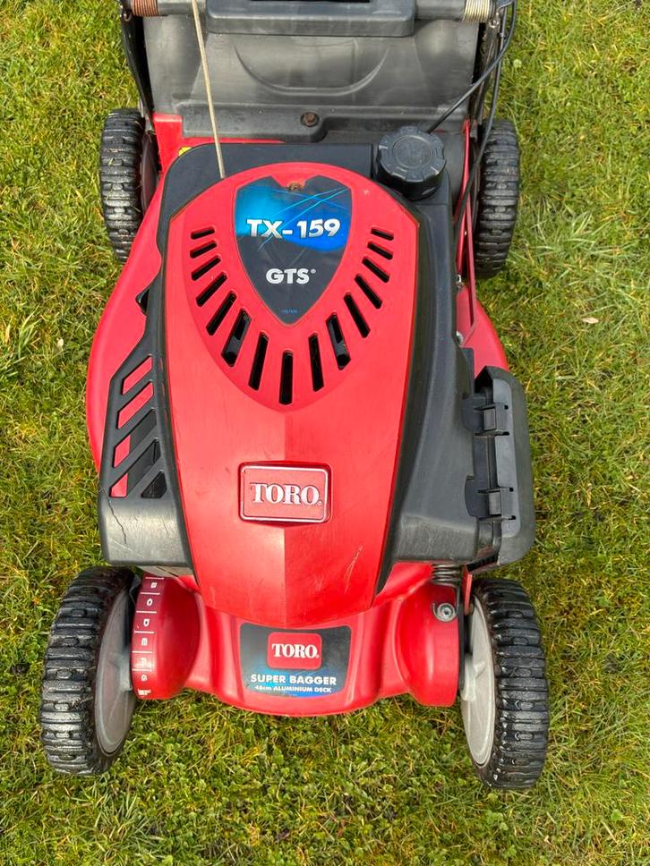 Zeer nette Toro 48cm grasmaaier met TX159 GTS motor, Tuin en Terras, Grasmaaiers, Gebruikt, Benzine-grasmaaier, 40 t/m 49 cm, Opvangzak
