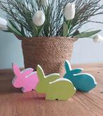 Konijn hout gekleurd 3 stuks paashaas wood rabbit Nieuw, Ophalen of Verzenden, Nieuw