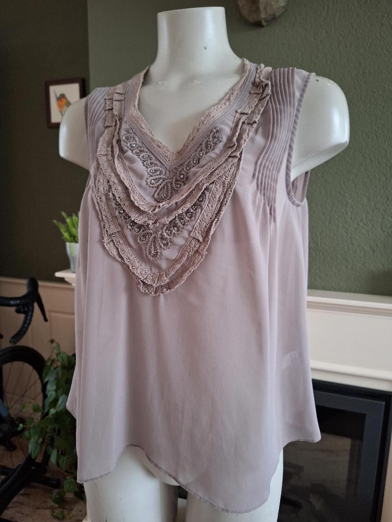 Cote de Femme romantische grijs beige top S 36, Kleding | Dames, Tops, Cote de Femme, Verzenden, Beige, Zo goed als nieuw