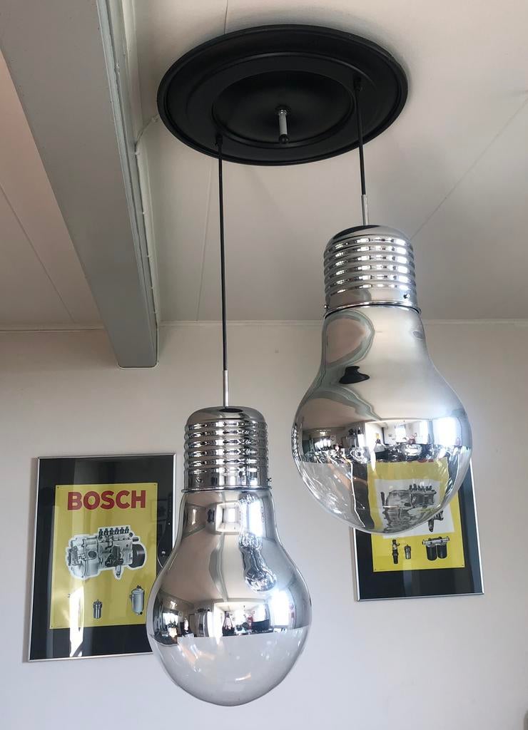Chericoni Ardente grote hanglamp gloeilampvorm chroom, Huis en Inrichting, Lampen | Hanglampen, Ophalen, Glas, Minder dan 50 cm