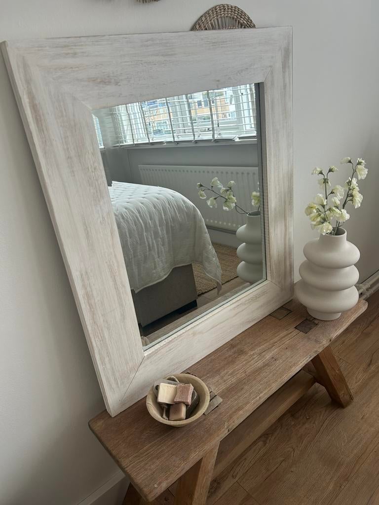 Spiegel hout wit, Ophalen, Minder dan 50 cm, Zo goed als nieuw, Minder dan 100 cm