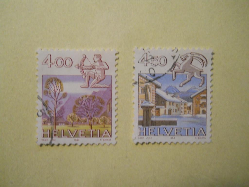 Zwitserland 1984 Tierkreiszeichen Mi.1265-1266 gestempeld, Ophalen of Verzenden, Gestempeld
