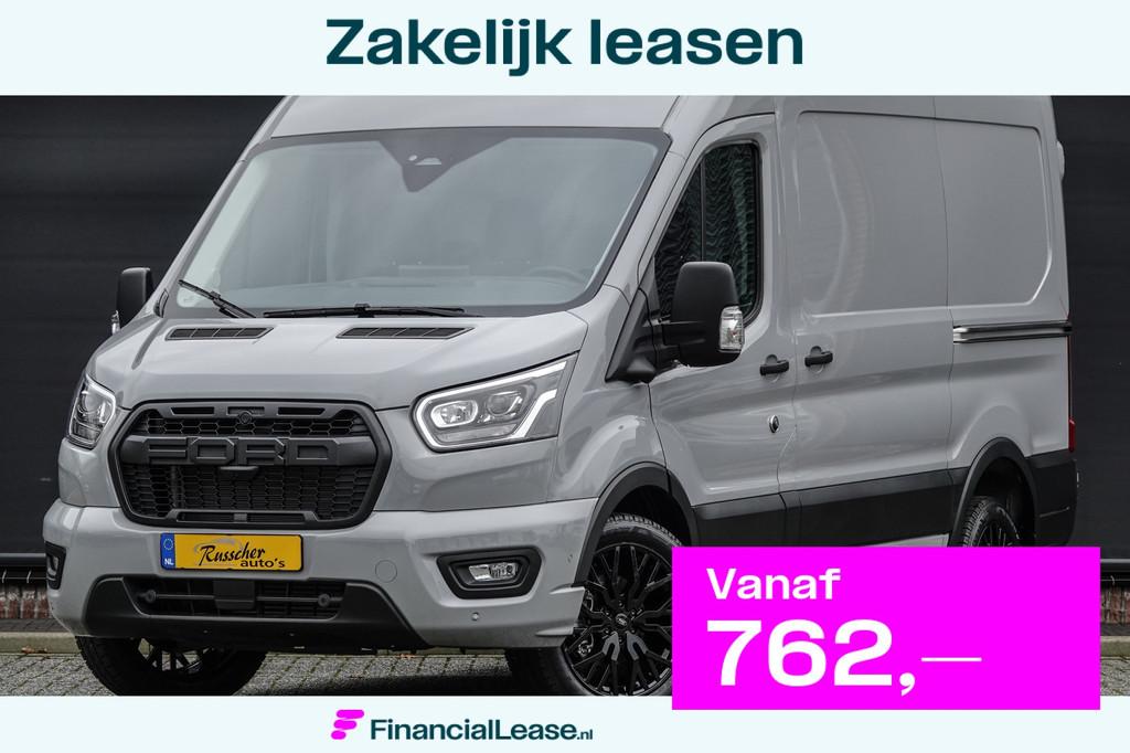 Ford Transit L2H2 | 130Pk A8 Aut. | Raptor Edition | 2x Schu, 12 maanden, Stof, Zwart, 4 cilinders