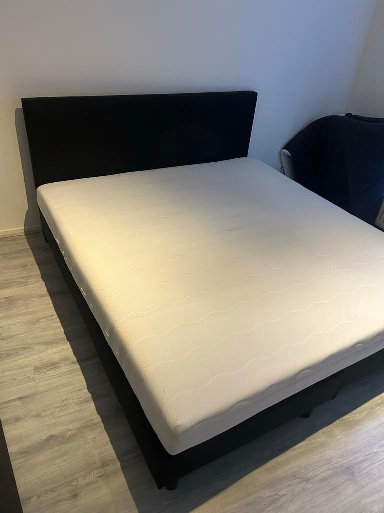 Tweepersoons boxspring met matras - Zwart, Ophalen, Gebruikt, Zwart, Tweepersoons