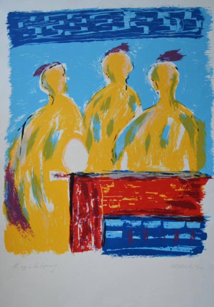 Zeefdruk;  The egg is the beginning. M. Randa, Ophalen