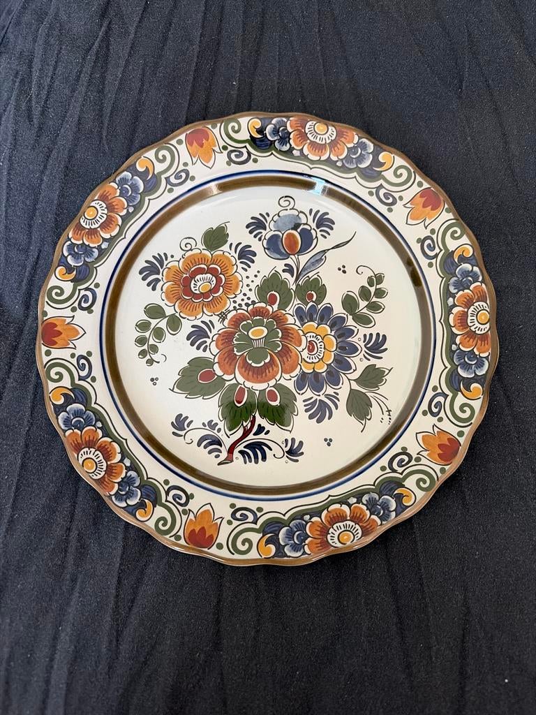 Vintage Delfts Polychroom Wandbord - Handwerk Bloemen, Ophalen of Verzenden