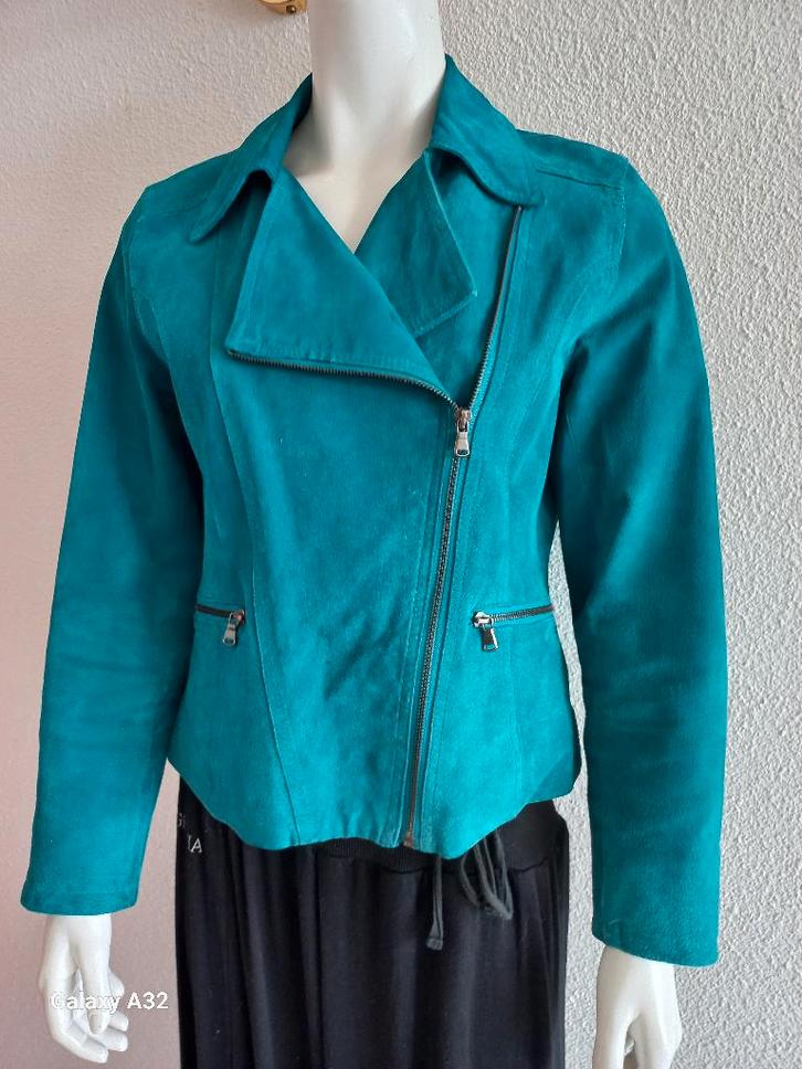 Blauw suede biker jasje schuine rits van Liv, jas maat 40, Kleding | Dames, Jassen | Zomer, Zo goed als nieuw, Maat 38/40 (M)