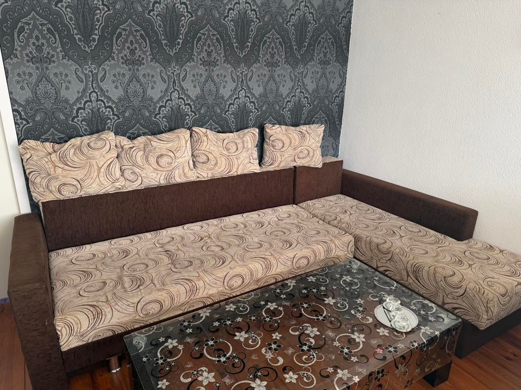 ZSM-Hoekbank met slaapfunctie, Huis en Inrichting, Banken | Complete zithoeken, Ophalen, Zo goed als nieuw, Kunststof