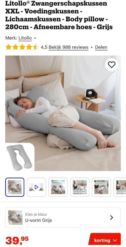 Litollo zwangerschapskussen XXL grijs, Ophalen of Verzenden
