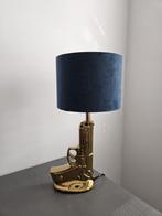 Gouden pistoollamp met velvet kap, Huis en Inrichting, Lampen | Tafellampen, Ophalen, Zo goed als nieuw, Metaal, Minder dan 50 cm