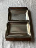 Vintage Deense RVS design serveertray met houten handgrepen, Ophalen, Overige materialen, Overige stijlen, Schaal of Schalen