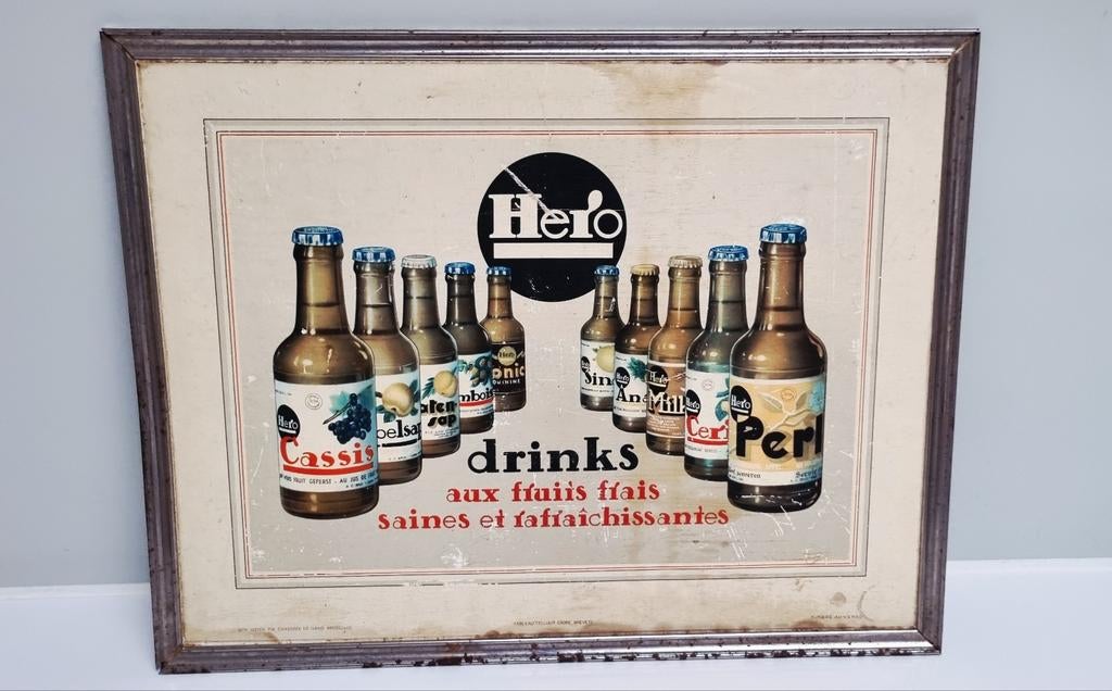 Hero frisdranken antiek reclamebord bord verzameling, Verzamelen, Merken en Reclamevoorwerpen, Ophalen of Verzenden, Gebruikt