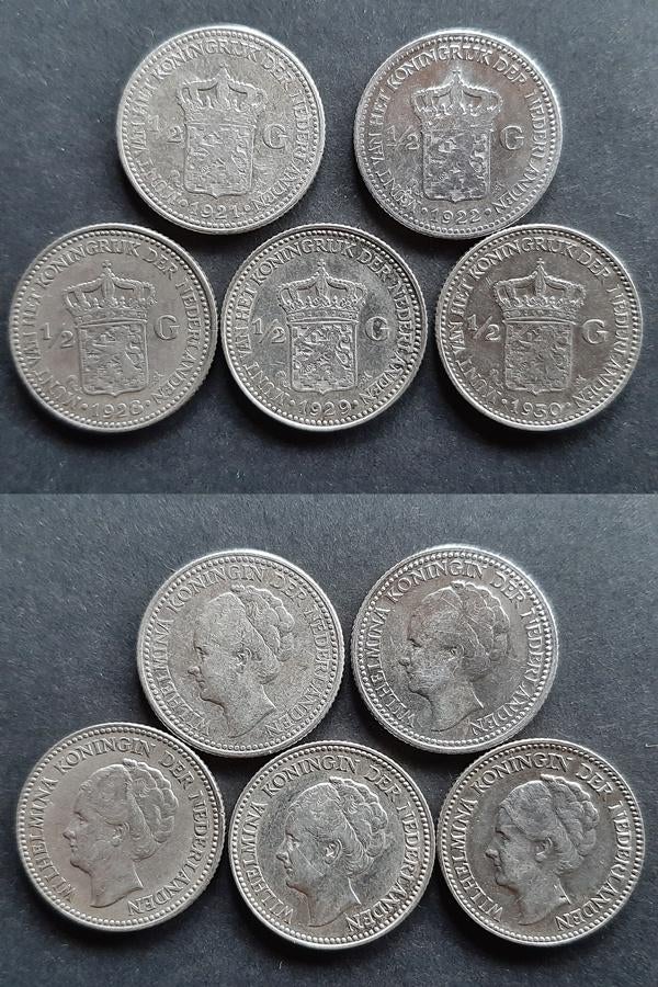 5 halve guldens 1921 -1930 zilver, Verzenden, Koningin Wilhelmina, ½ gulden, Zilver