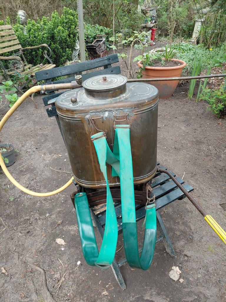 Antieke Koperen Rugspuit - Decoratief Tuinitem, Ophalen, Gebruikt