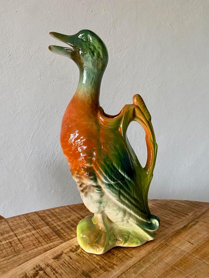 franse barbotine schenkkan eend St. Clement gemerkt, Verzamelen, Beelden en Beeldjes, Zo goed als nieuw, Dier, Ophalen of Verzenden